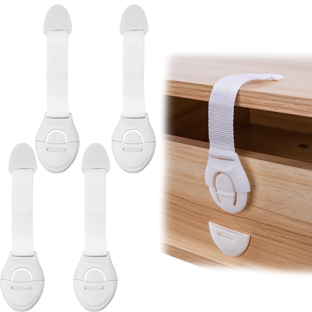 BowieMall Child Safety Strap Locks 4Pcs Child Safety Cabinet Locks Child Proof Cabinet Latches Drawer Locks Baby Proof Cabinet Locks Baby Proofing Baby Cabinet Safety Latches, White