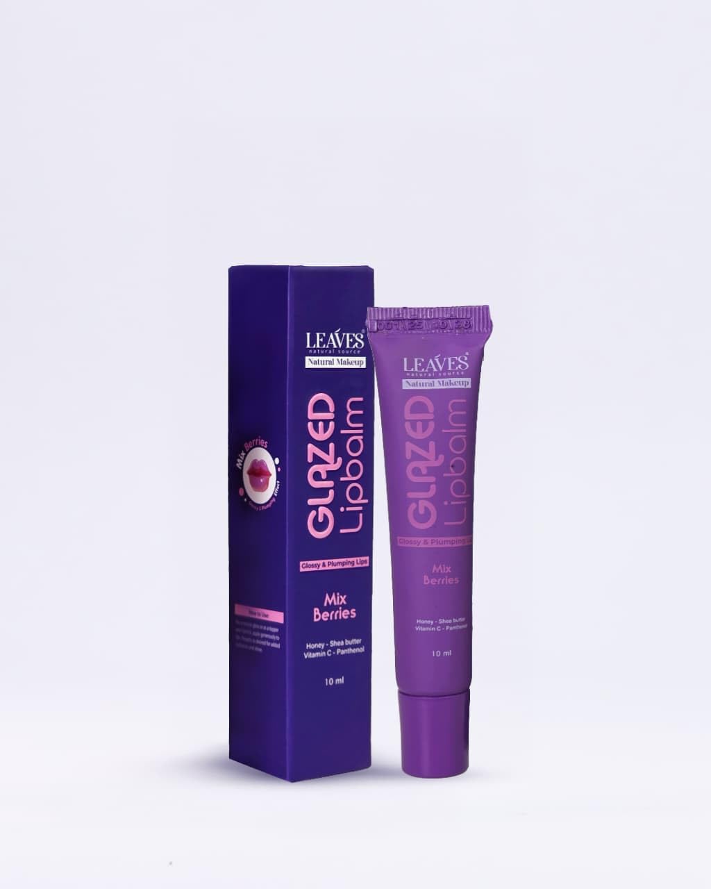LEAVES Natural Makeup Glazed Lip Balm, Mix Berries, Glossy & Plumping, 10 ml