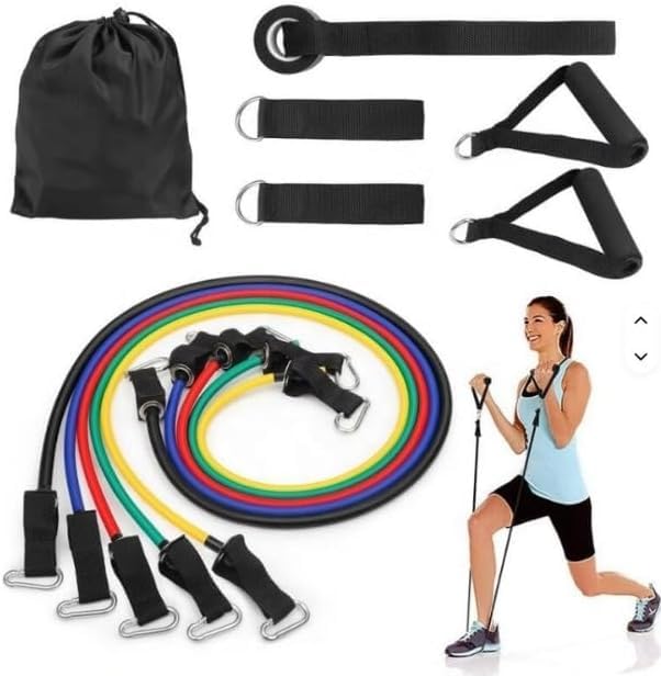 City Star Sport Resistance Bands Set With Handle Resistance Band set Men Women 11pc Fitness Exercise Band Gym Equipment for Home Stretch Workout Kit Stackable Up to 100 lbs 5 Tubes Yoga
