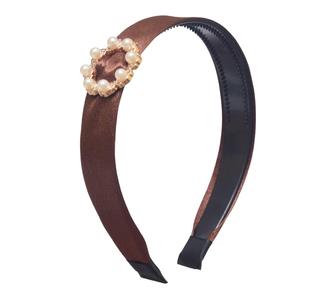Daphne Plastic Hair Band With Pearl Design For Girl - Brown