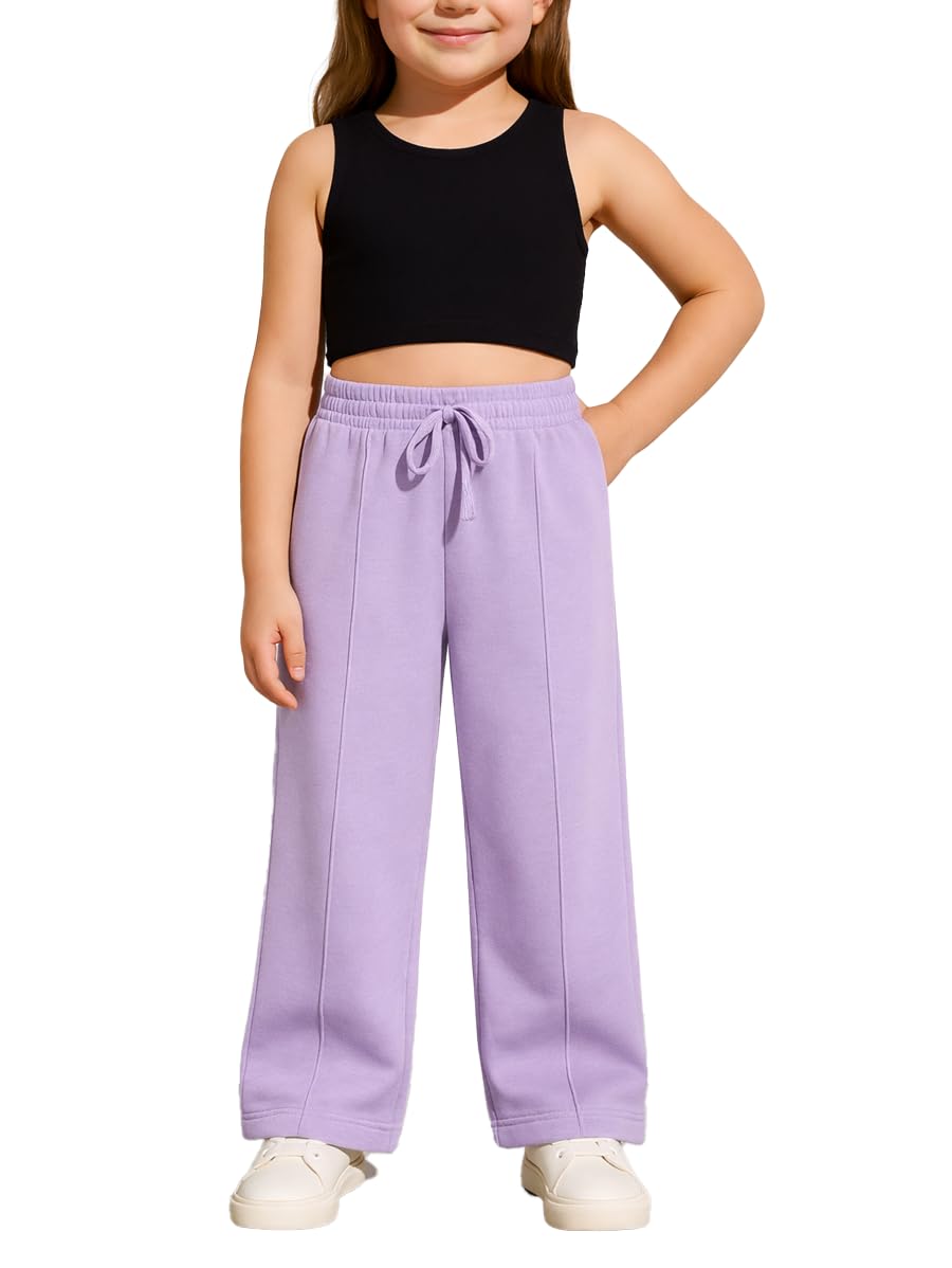 Sweatpants Wide Leg With Line For Kids & Teens – High Waist - Side Pockets Drawstring Pants for Girls - casual loose sports Pants - Daily wear Sportswear