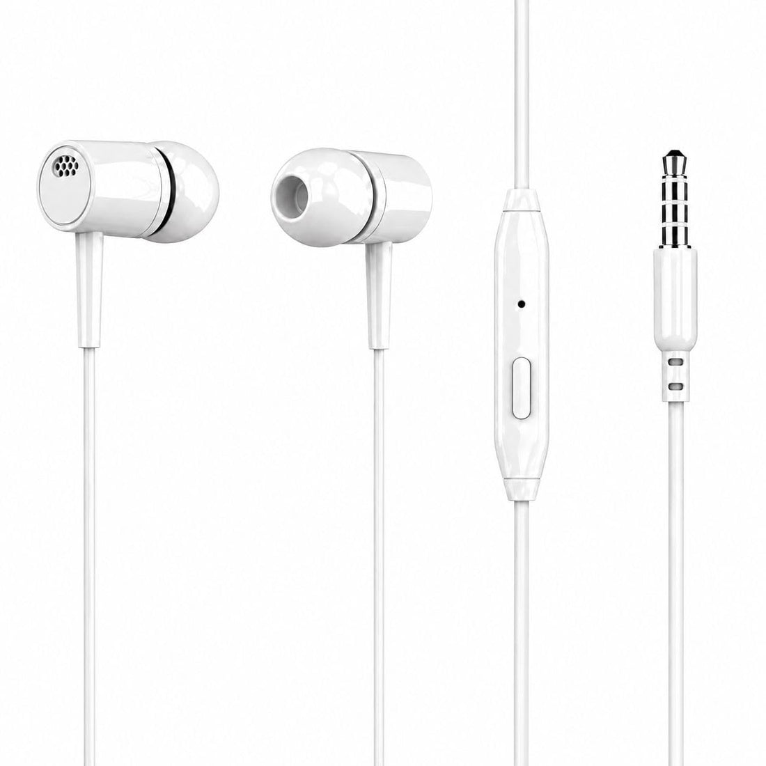 Wired Earphones with Built-in Microphone, Pure Sound Quality, 3.5mm Jack, 1.2m Cable, Ergonomic Design, with Bass Boost Hole (White)