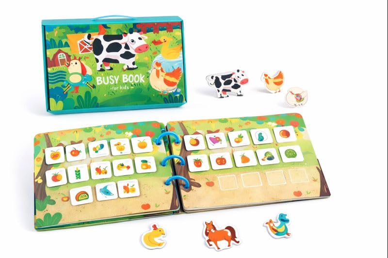 Busy Book for Kids, Farm Theme, with Removable Animal Stickers, Interactive Educational Toy