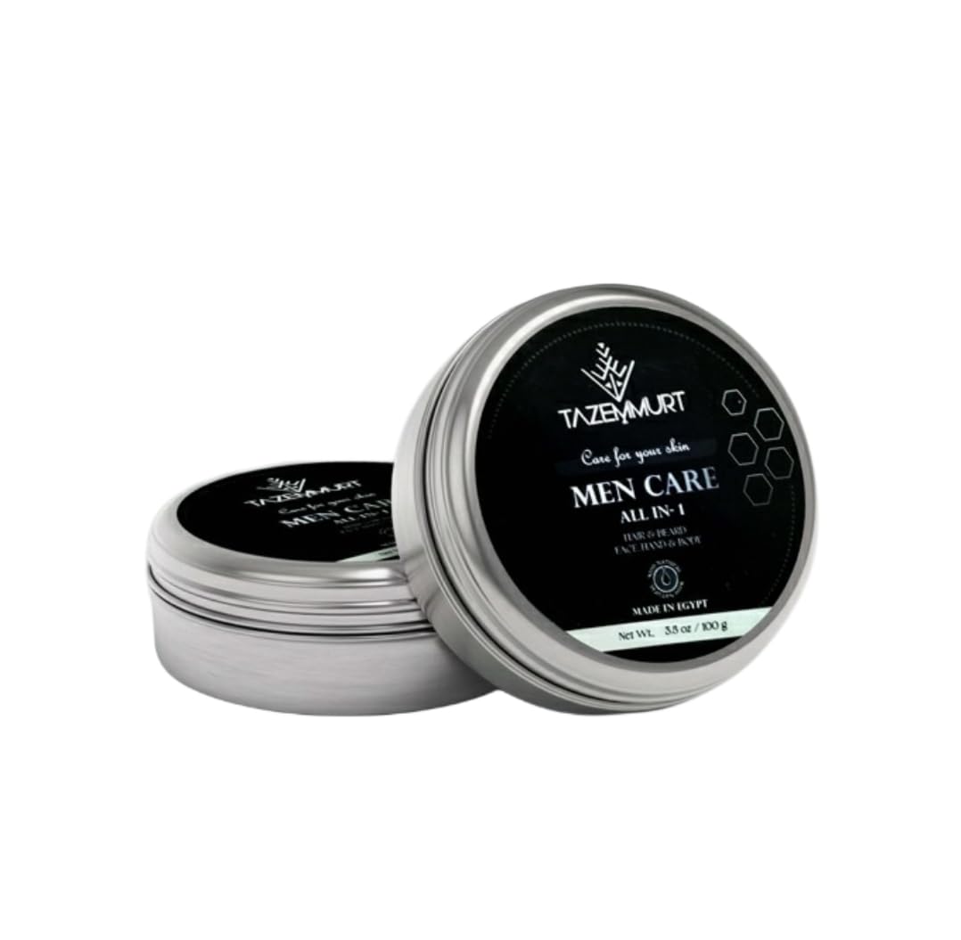 TAZEMMURT Men Care All In 1 Cream 100g – Hair, Beard, Face & Body Moisturizer – Handmade Natural Multi-Purpose Balm for Men – Deep Hydration & Soft Texture – Made in Egypt