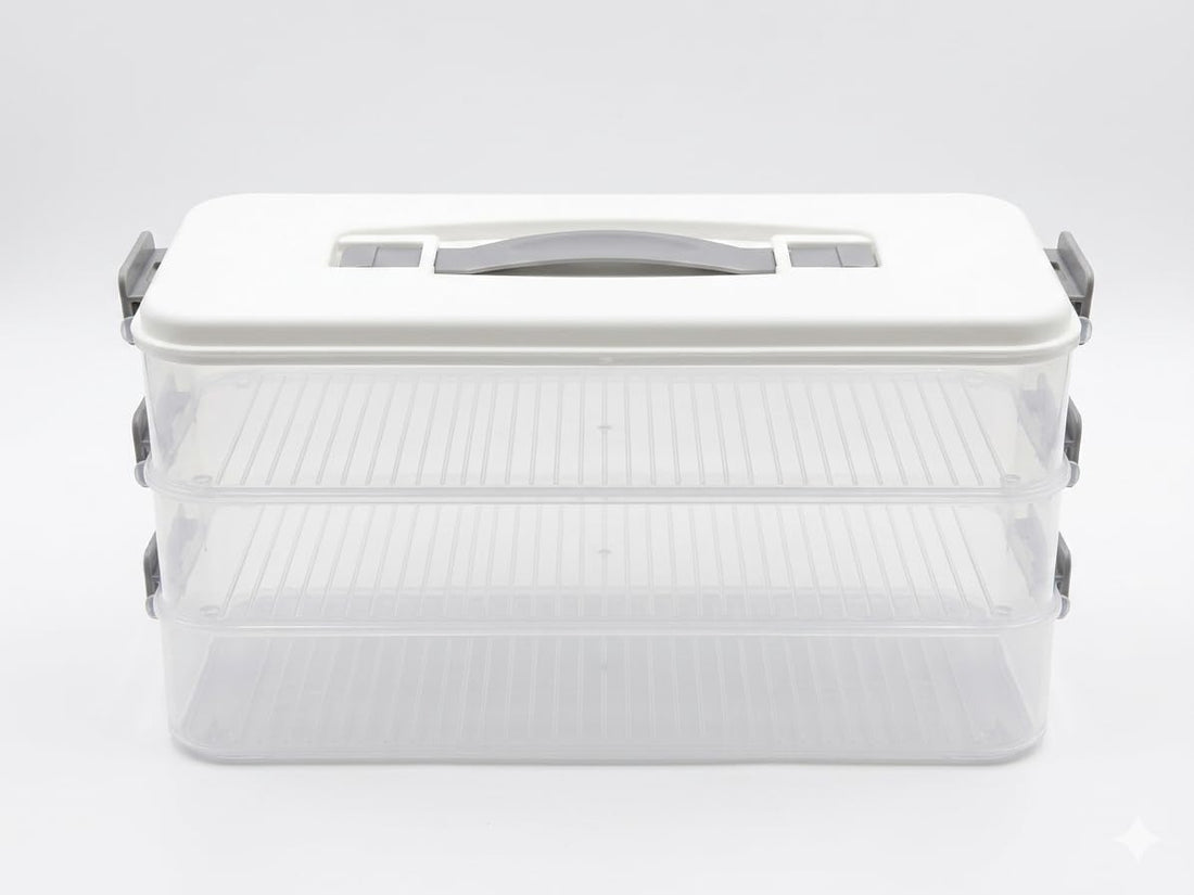 Generic Refrigerator Storage Organizer, Plastic Material, Stackable Food Storage For Dumplings And Pastries, Transparent. (3 layers)