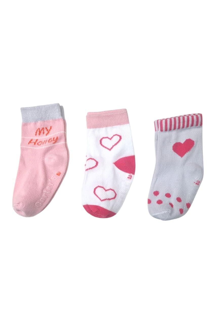 Baby Girls Pack Of 3 Pure Cotton Socks-anti-slip Carter's 1-2 years