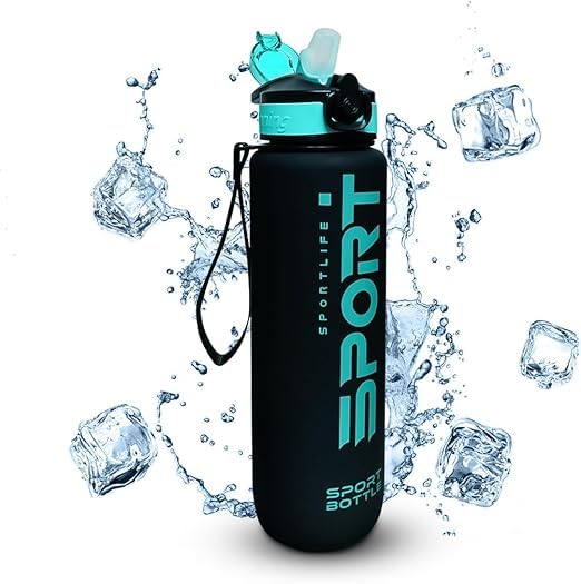 1L Sport Water Bottle with Straw, Leak-Proof, BPA-Free, Durable & Portable Fitness Bottle with Strap for Gym, Hiking, Outdoor Activities (Green)