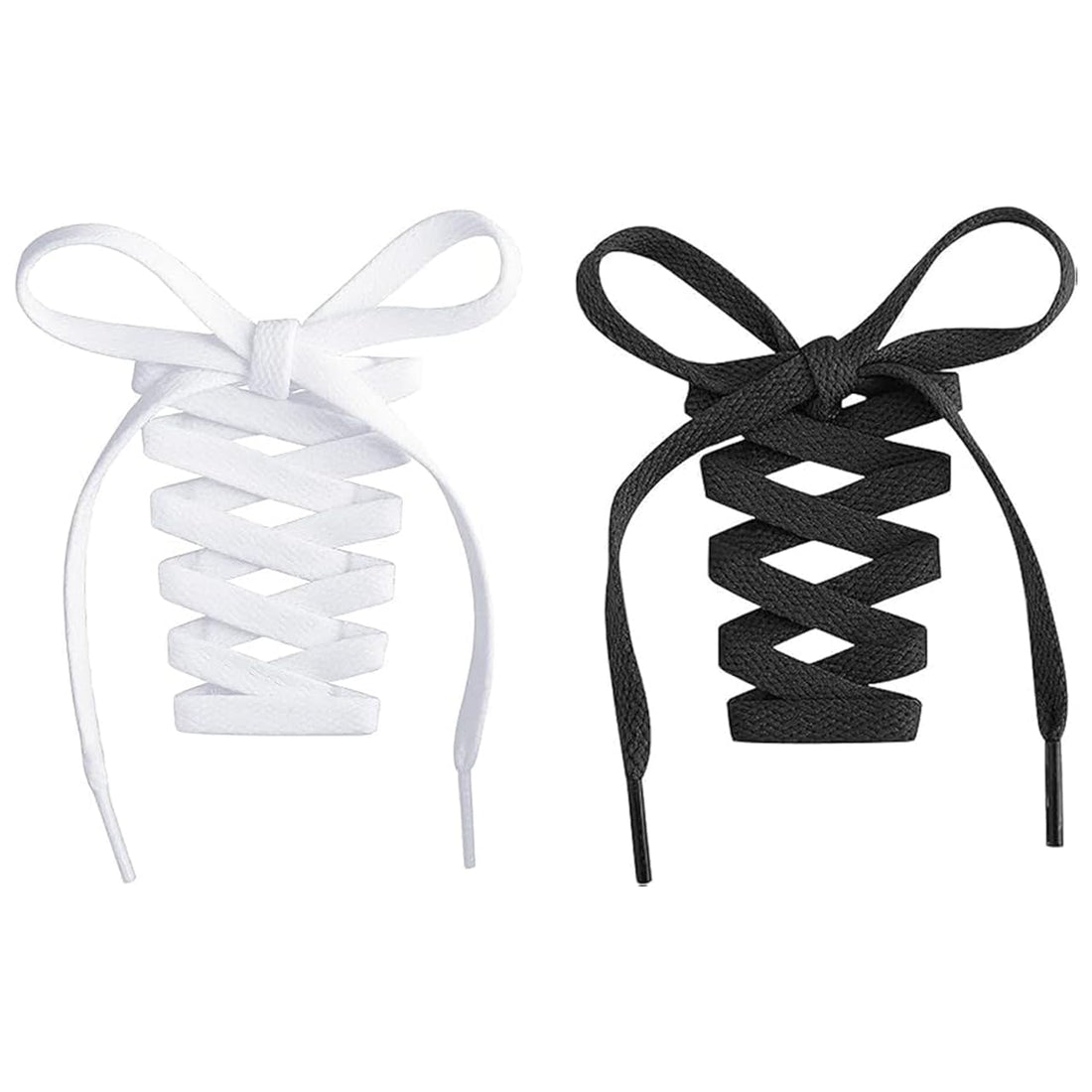 Dollar for Improt 4 Pcs Flat Elastic Shoelaces 100 to 110cm for Sneakers Walking Running Shoelaces (White and Black)
