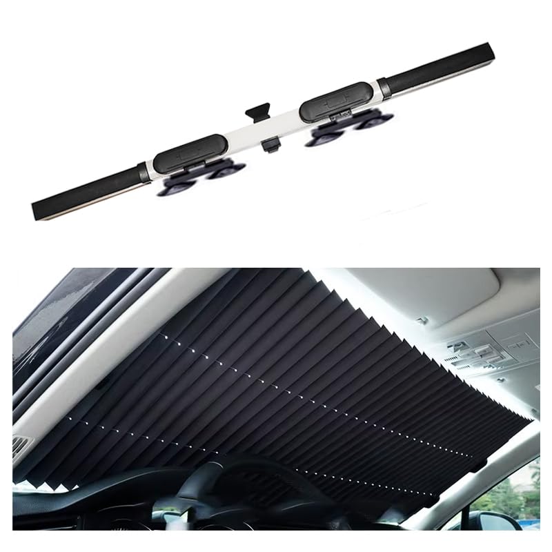 KaberTrade Reflective Retractable Car Curtain for Windshield UV Protection, High Density Material Aluminum Foil for Better Performance (Silver Face & Black Face, 160 * 65cm, Code:8458) - KaberTrade