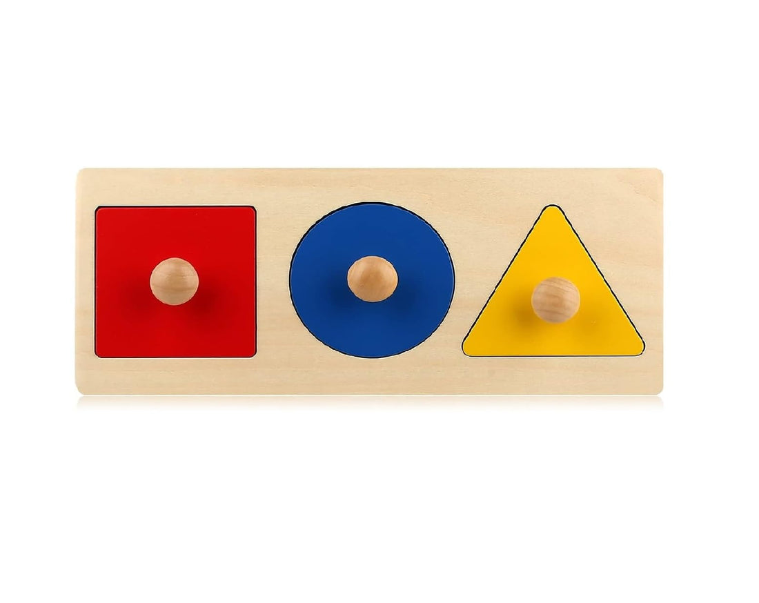 Wooden Puzzle Toy with Handle, Red, Blue and Yellow Colors for Kids