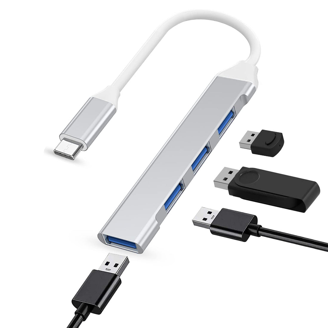 USB C USB Hub 3.0, 4 Port Data Hub USB Hub, with 1 x USB 3.0 and 3 x USB 2.0, Ultra Slim Data Hub, Compatible with Desktop Computers, Flash Drives, Notebook PC, Mobile HDD and More Type C Devices