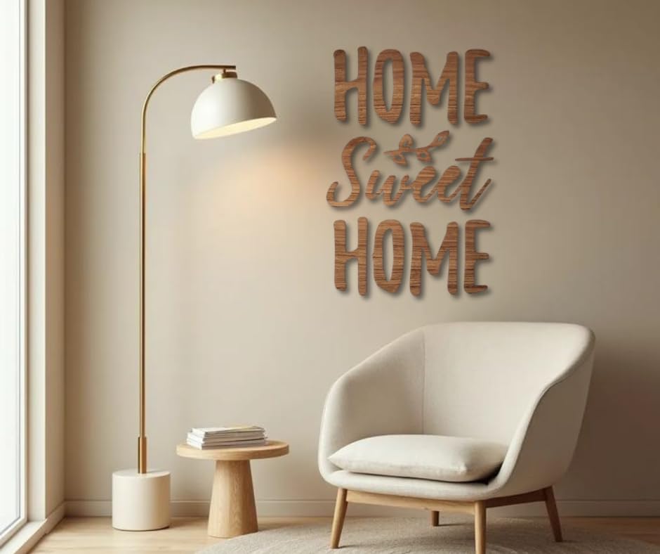 Home Sweet Home Wall Art, MDF Wood, 60x80 cm, Easy to Hang, High Quality Decor (brown)