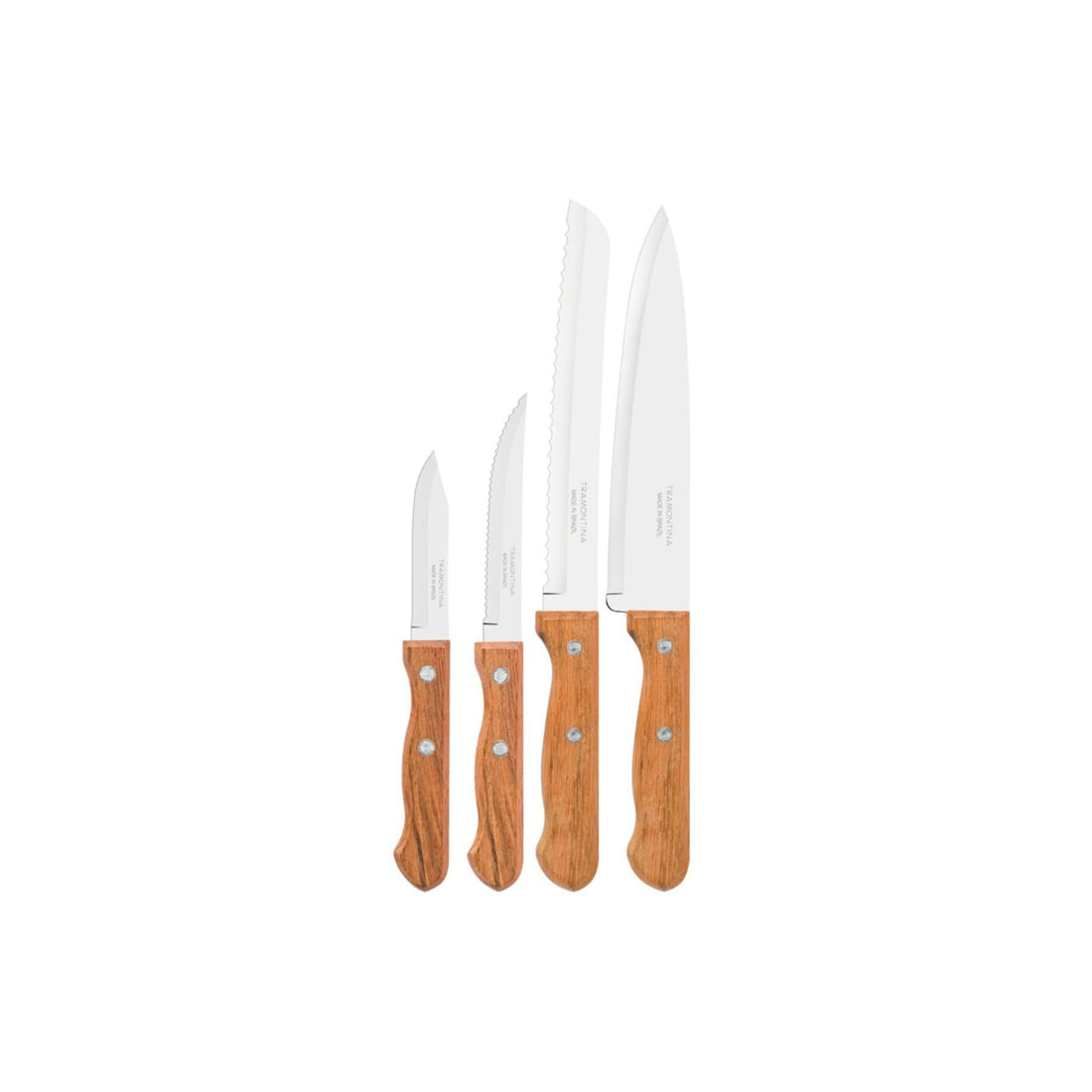 TRAMONTINA Set, Premium Set Designed for Everyday Use (Traditional, Chef Knife Set, 4-Piece, Wood, Natural Wood, Various Sizes, Stainless Steel Finish, 4 Chef Knives)