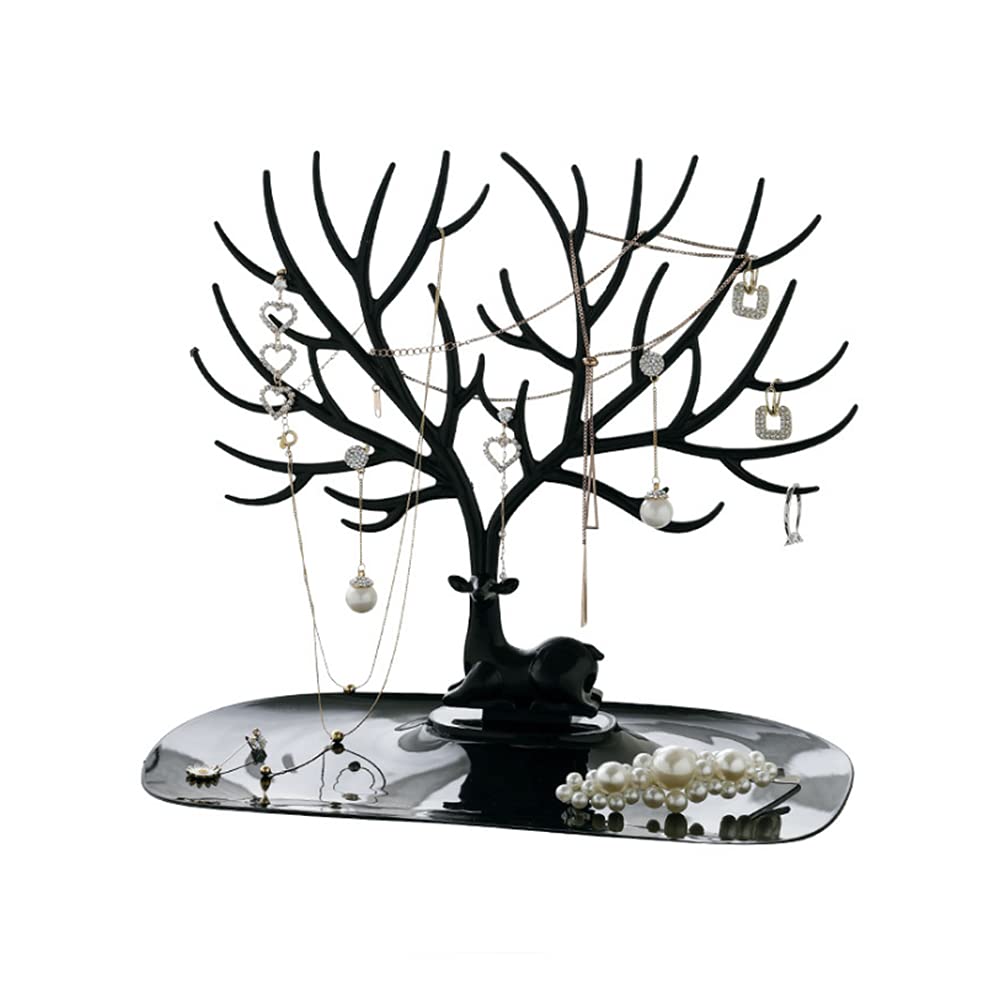 Arabest Jewelry Holders - Jewelry Rack Deer Tree Display Stand Tray,Antler Tree Jewelry Organizer Rack for Earrings,Necklaces,Bracelets,Lipsticks, Watches, Keys (Black)