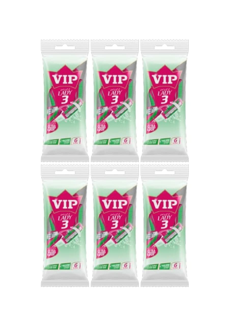 VIP LADY 3 BLADES DISPOSABLE BODY SHAVING RAZORS FOR WOMEN Pack of 6
