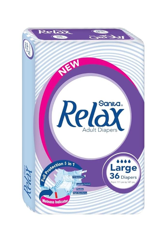 Relax Adult Diapers Large Size – 36 Diapers | High Absorbency Adult Diapers with Wetness Indicator & Leakage Protection