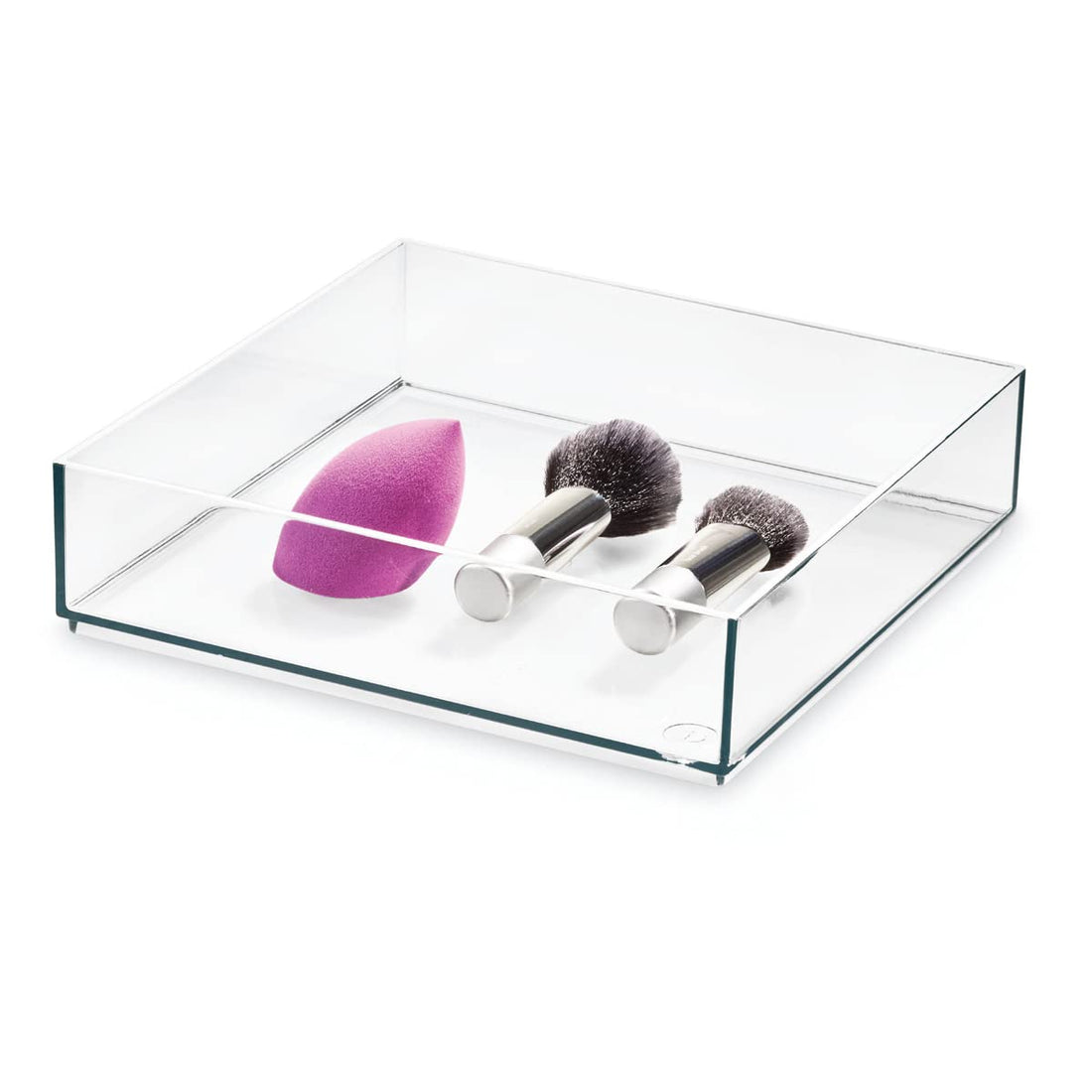 iDesign Storage Drawer from the Signature Series by Sarah Tanno, Large Square PET Makeup Tray for Beauty Products, Cosmetic Organiser System, Clear/Matte White, 20.3 cm x 20.3 cm x 5 cm