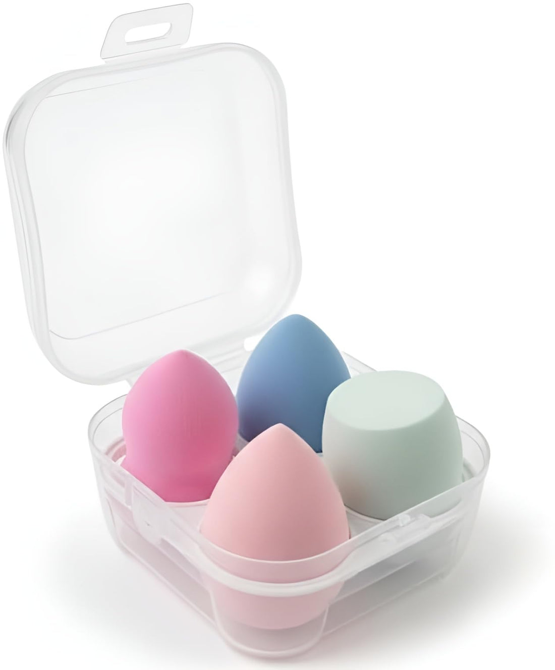 4 Piece Makeup Sponge Set with Storage Case, Soft Beauty Blending Sponges for Liquid Cream Powder Foundation, Multi Shape Cosmetic Blender for Smooth Flawless Finish