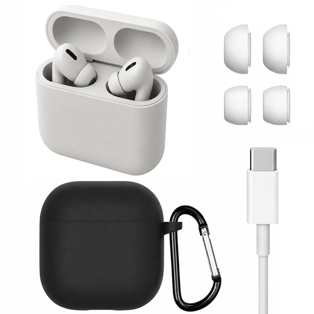 Wireless Bluetooth Earbuds + Silicone Protective Case, IPX5 Waterproof, Touch Control, Built-in Mic, Compatible with iPhone and Android, White