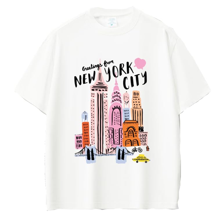 Girls White T-Shirt,Greetings from New York City Graphic Print, Short Sleeve Size(XL)