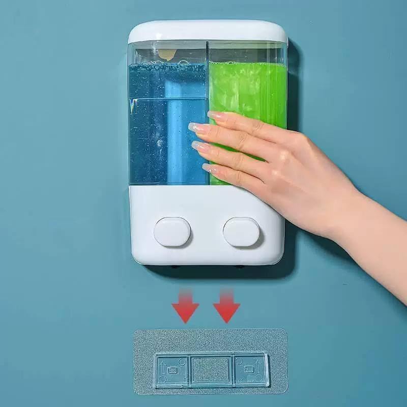 Double Soap Dispenser, 2 Compartments Liquid Soap Dispenser, Shower, Shampoo Dispenser, Practical and Modern Design for Bathroom and Kitchen, Easy to Fill and Clean, Neat Sink