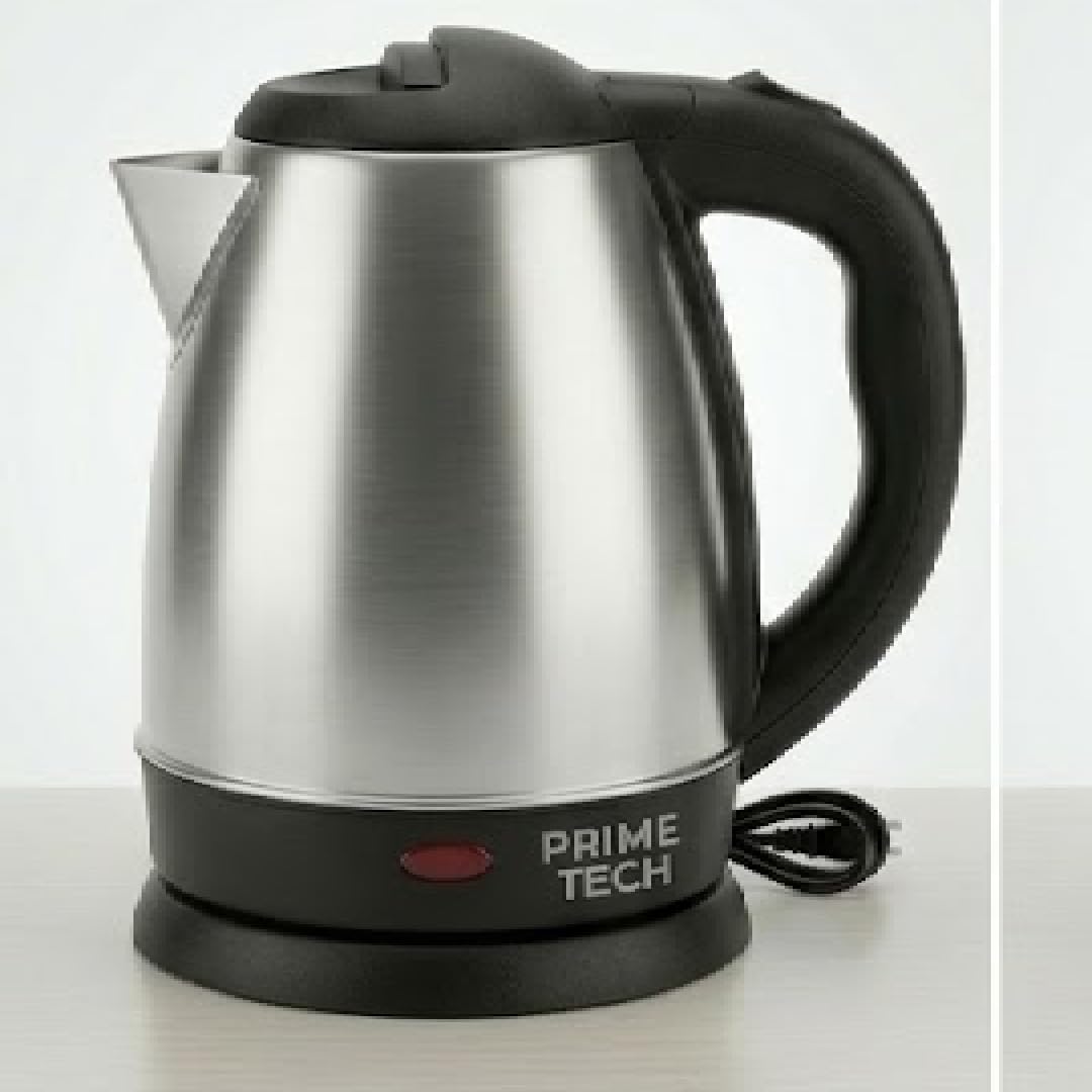 PRIME TECH Electric Kettle 1.5L Stainless Steel,1500 Watt, Fast Boiling Water Kettle with Auto Shut-Off, Cordless Tea & Coffee Kettle Silver