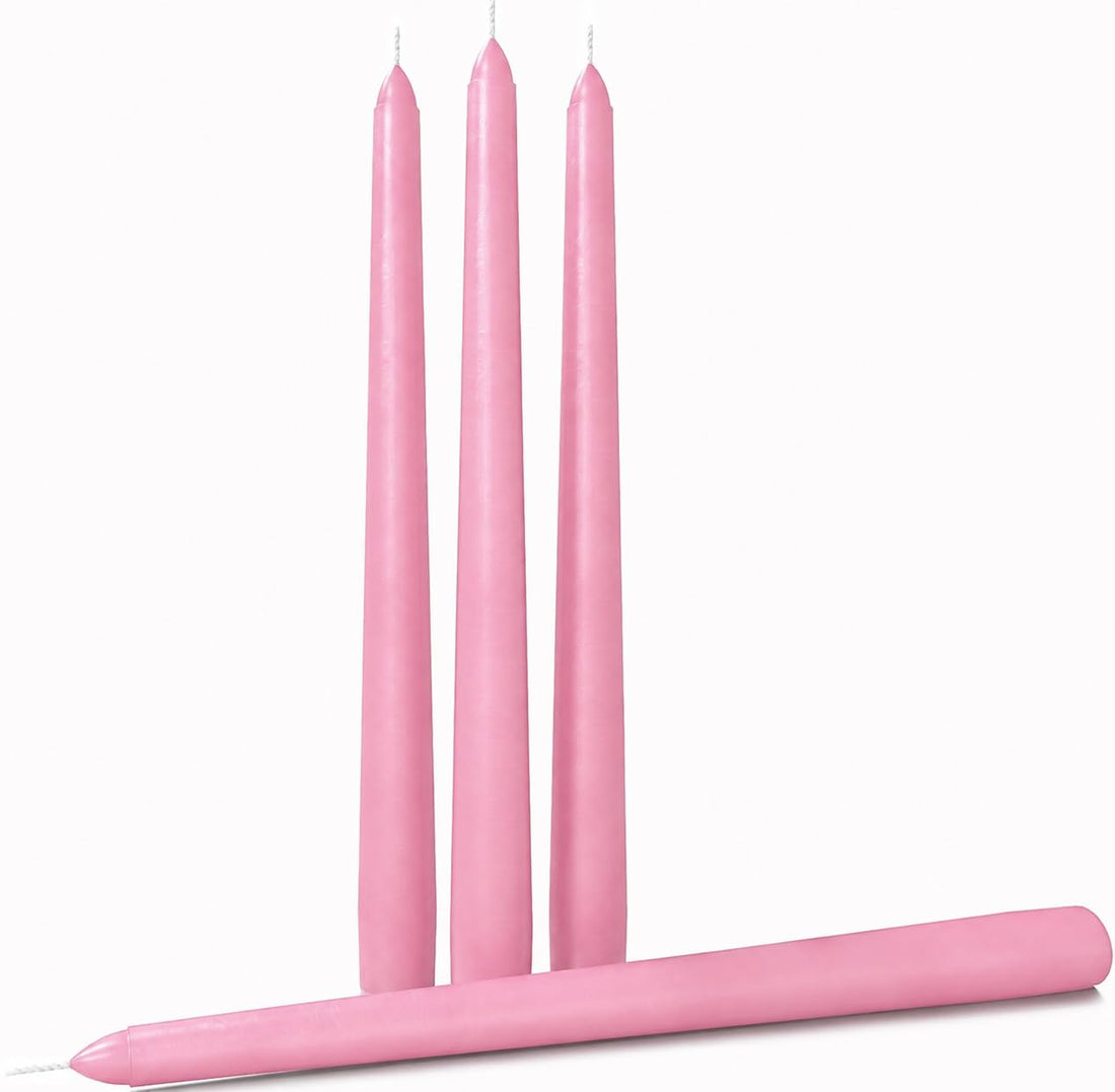 4 Taper Candles – 10-Hour Burn Time Each – 26 cm Tall – Dripless – Smokeless – Fits All Candle Holders – Clean, Even Burning – Perfect for Home Décor | Total Weight: 240gm (4, Rose)