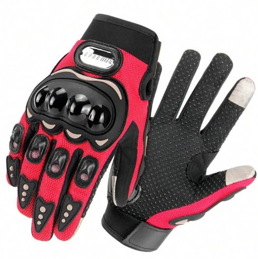 Summer Motorcycle Gloves, Protective Knuckle Design, Black and red Mesh, Touch Screen Compatible, Breathable Off-Road Riding Gear for Men and Women