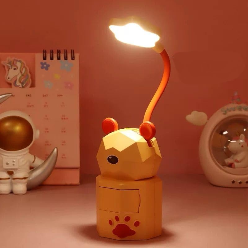 Cute Animal LED Desk Lamp, Flexible Neck, 3 Colours Available, Charge Operated (Orange)