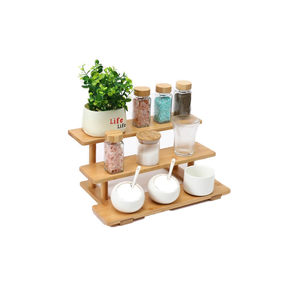 BEST MEDIA 3-Tier Bamboo Bathroom Counter Organizer, a Perfume Display Riser Stand and a Wooden Makeup and Lotion Shelf for your home- Eco-Friendly - 1 Piece - Bamboo