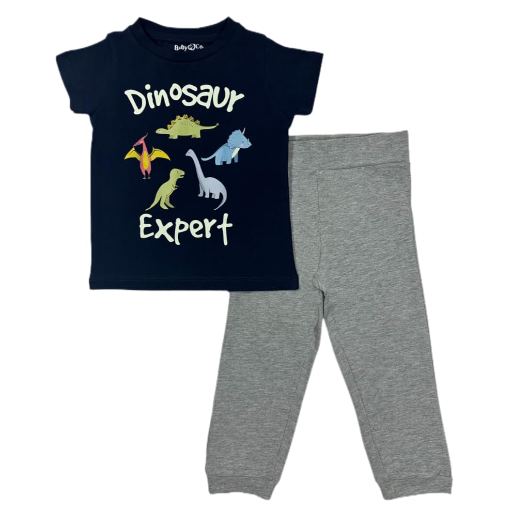 Dinosaurs cotton set (Blue t-shirt + Light Grey Sweatpants)
