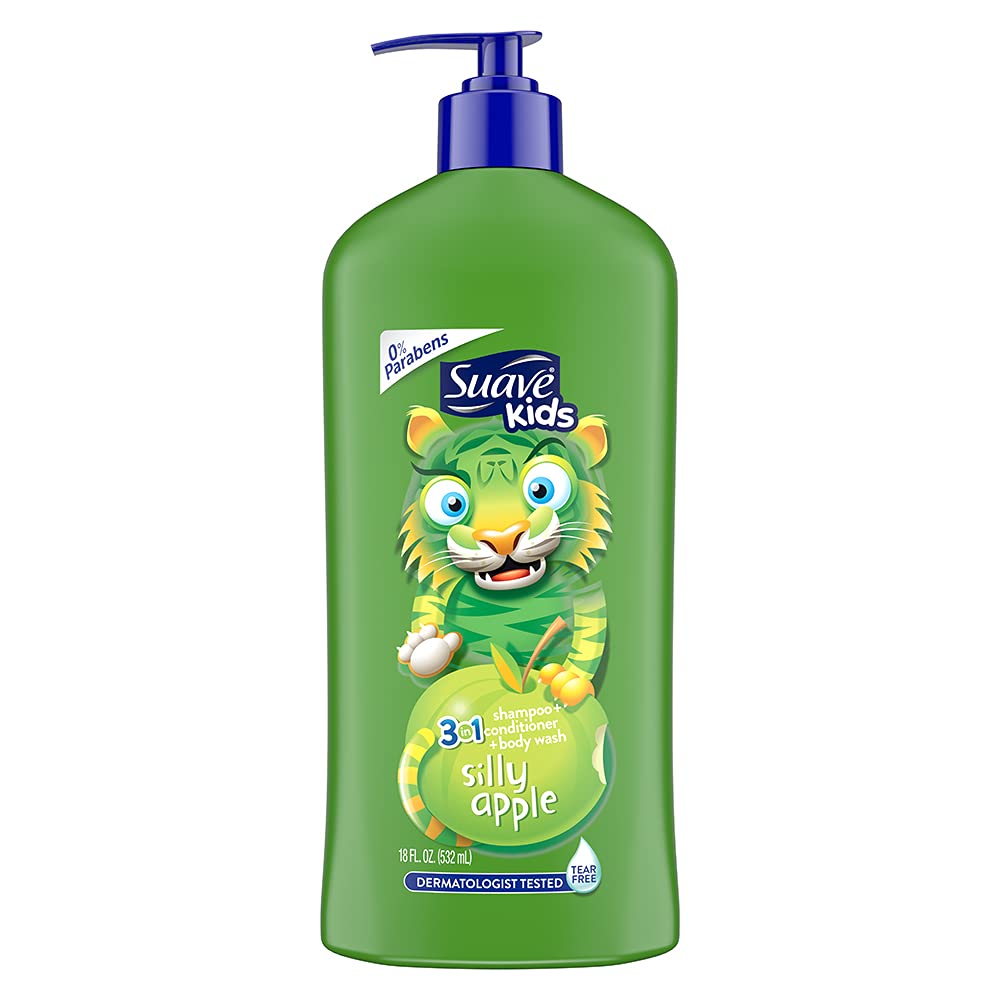 Suave kids 3 in 1 shampoo, conditioner and body wash with apple scent, 532 ml