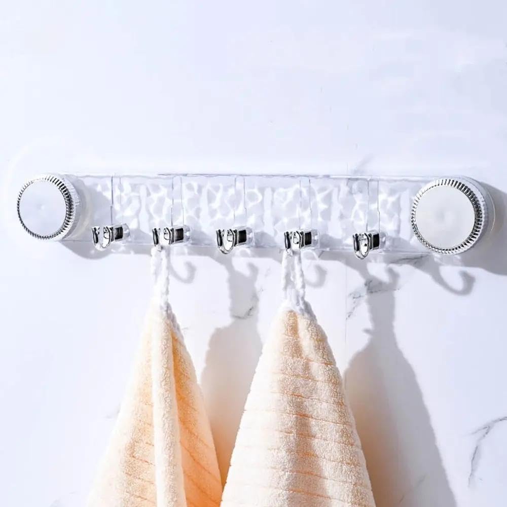 Hook Rack - Transparent Air Suction Hanger for Doors and Walls, 5 Movable Hooks, Easy Clean Surface, No Damage Installation for Renters and Homes