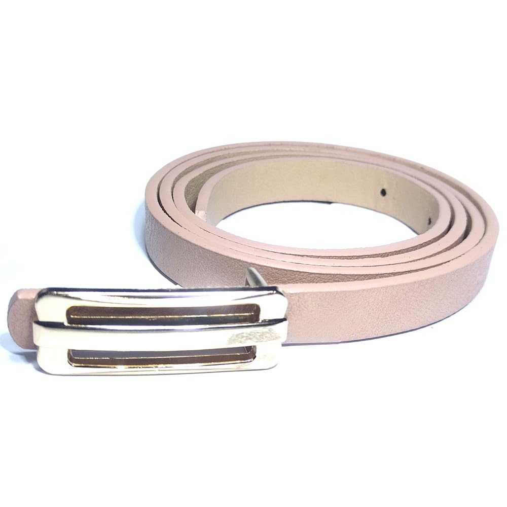 1 Piece Thin Leather Belt for Women and Girls, Gold Metal Buckle, Pink Leather, 12052026001