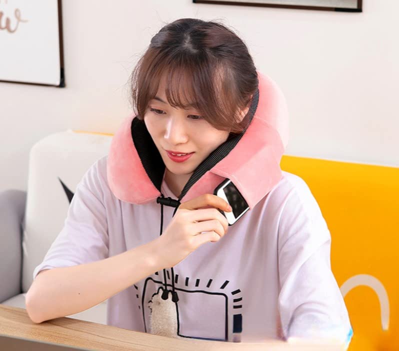 100% Ultra Foam Travel Pillow for Neck Support, Airplane Sleeping with 3D Eye Mask and Air Blown Ear Plugs (Pink)