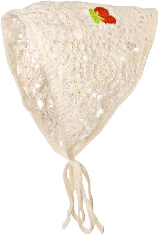 Crochet Bandana - Women's Knitted Headband Triangle Headscarf Boho Hair Accessories Handmade Floral Headwrap for Girls (Option 9)