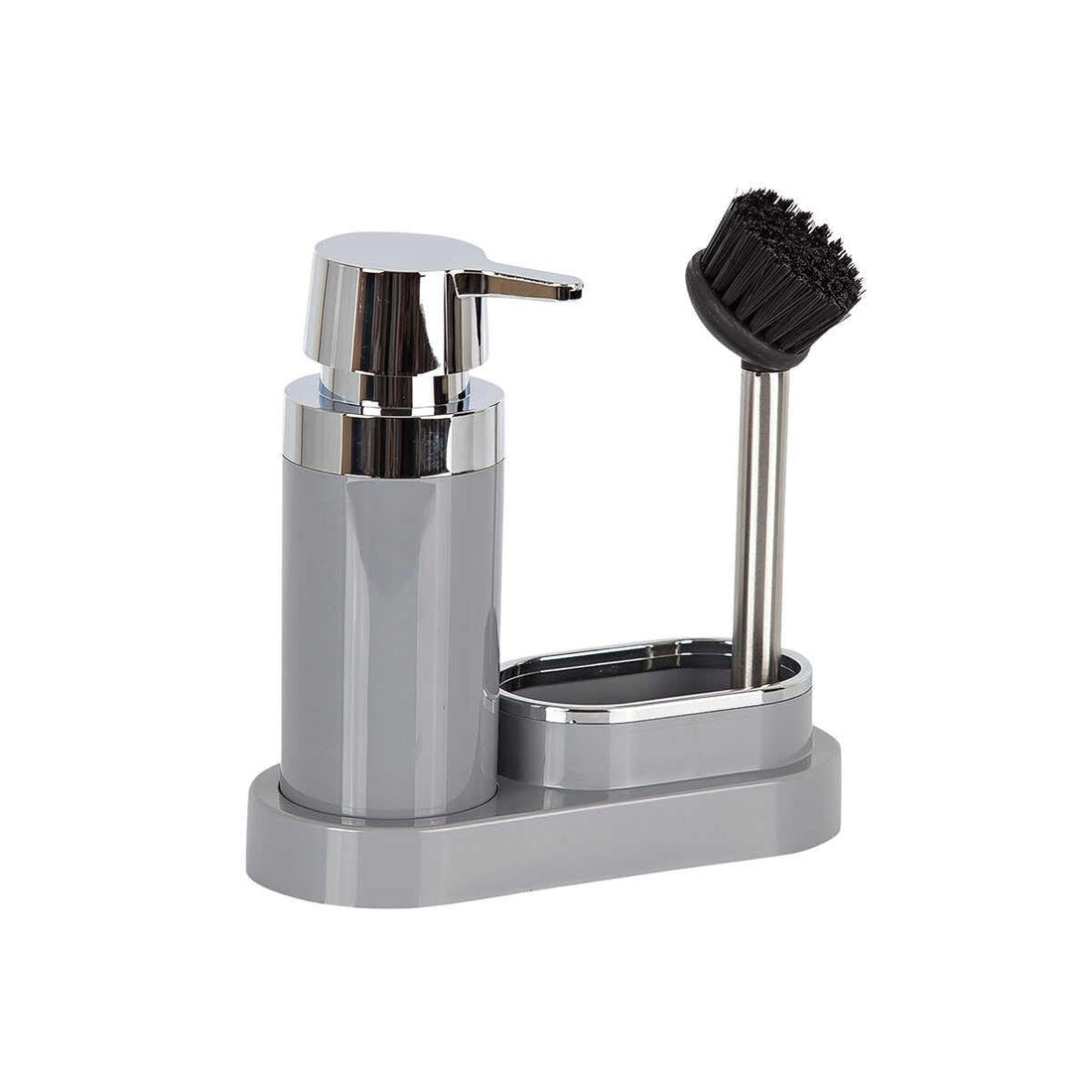 Primanova Polen Liquid Soap Dispenser and Brush Kitchen Set, 20 x 8.5 x 19.5 cm, Grey