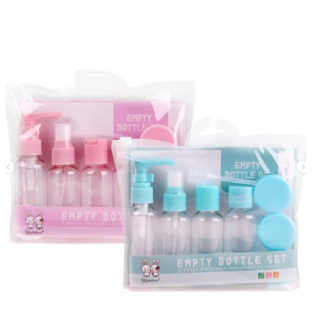 7 Pieces/Set Durable And Reusable Travel Bottles Cosmetics Packaging Empty Pressure Bottle Travel Transparent Plastic Perfume Travel Kit For Women (Light Blue)