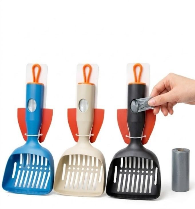 Nunbell Cat Litter Scoop with Poop Bag Holder, Large Capacity Pet Scooper (Blue)