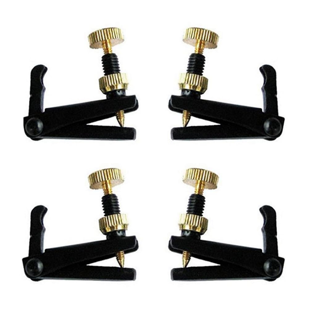 4 Pack Violin Fine Tuners,for 4/4-3/4 Violin,Metal String Adjusters,Nickel Plated,Anti-Rust,Black and Gold Design,Easy to Install,Strong and Durable for Long-Lasting Performance