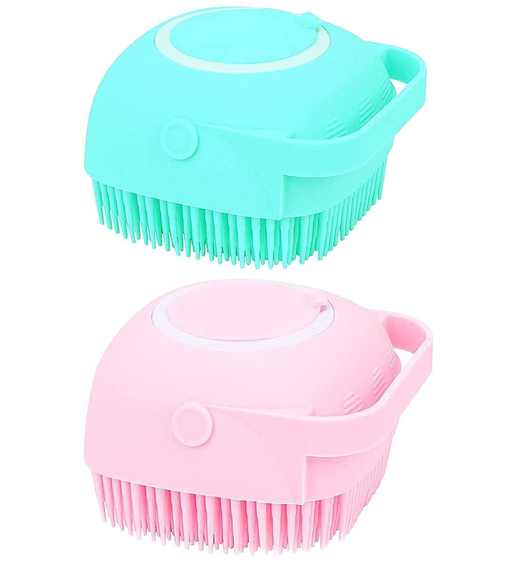 Clshes Silicone Body Scrubber Soft Silicone Massage Exfoliating Bath Exfoliating Body Scrubber Shower Bath Body Brush Easy to Clean (Blue+Pink), 2 Count (Pack of 1)
