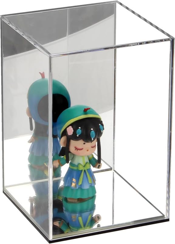 Best Media Acrylic Display Case with Mirrored Back and Base, Clear Countertop Storage Box for Figures, Toys, Collectibles, Dustproof – 10.2 × 10.2 × 15.2