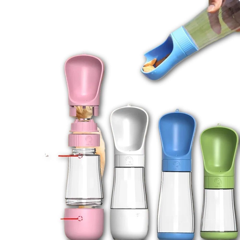 Travel pet water dispenser made of high quality acrylic, this dispenser is suitable for cats and dogs to hold drinking water and food for outdoor use, 510ml capacity easy to carry on all your trips to