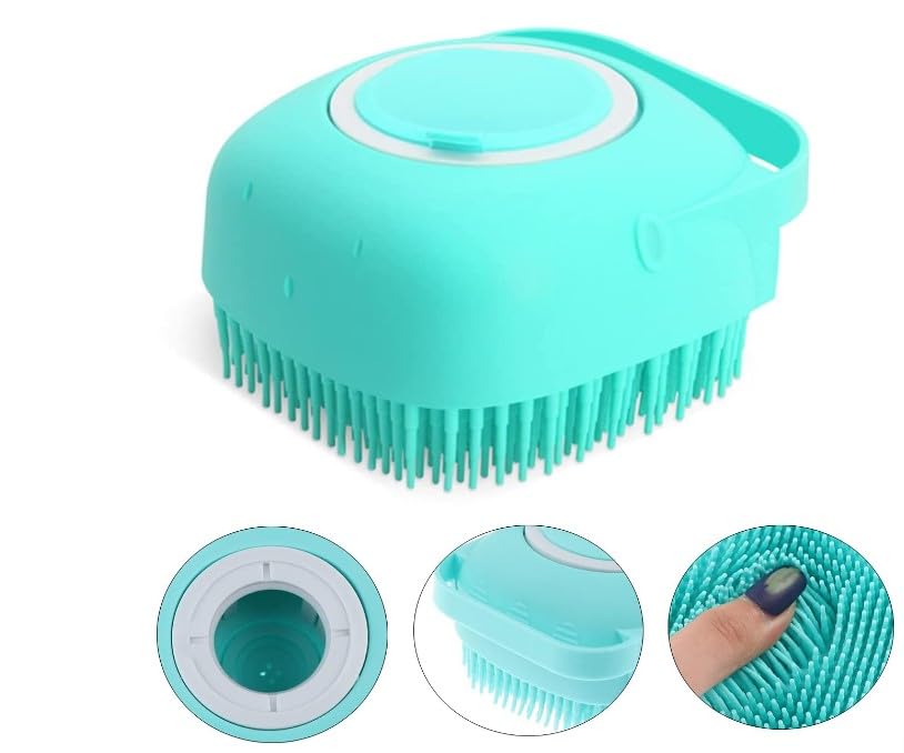 Silicone Bath Loofah with Reservoir, Massage Brush Exfoliating Bath and Shower Silicone with Soap Dispenser (Random color)