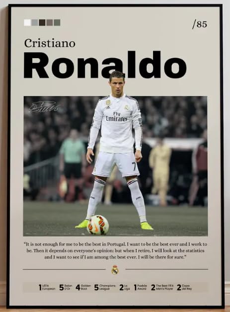 Cristiano Ronaldo Frame, Football Print, CR7 Print Decor, Football Legend, Real Madrid Print, Sports Wall Art, Gift for Ronaldo Fans (Black, 30x40cm)