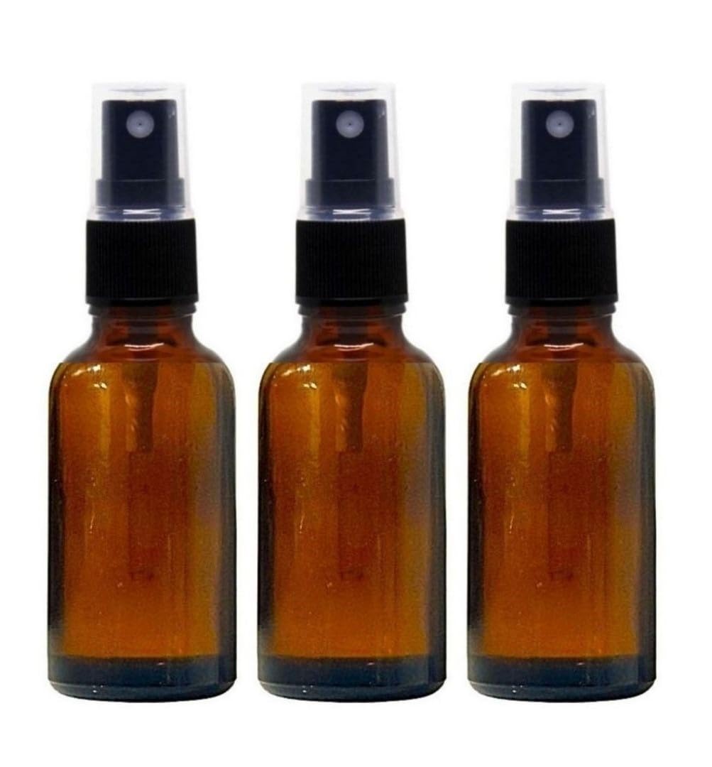 VOW 30ml Amber Glass Spray Bottles with Black Mist Trigger, Refillable & Reusable Bottles for Perfume, Essential Oils, and DIY Blends (Pack of 3)