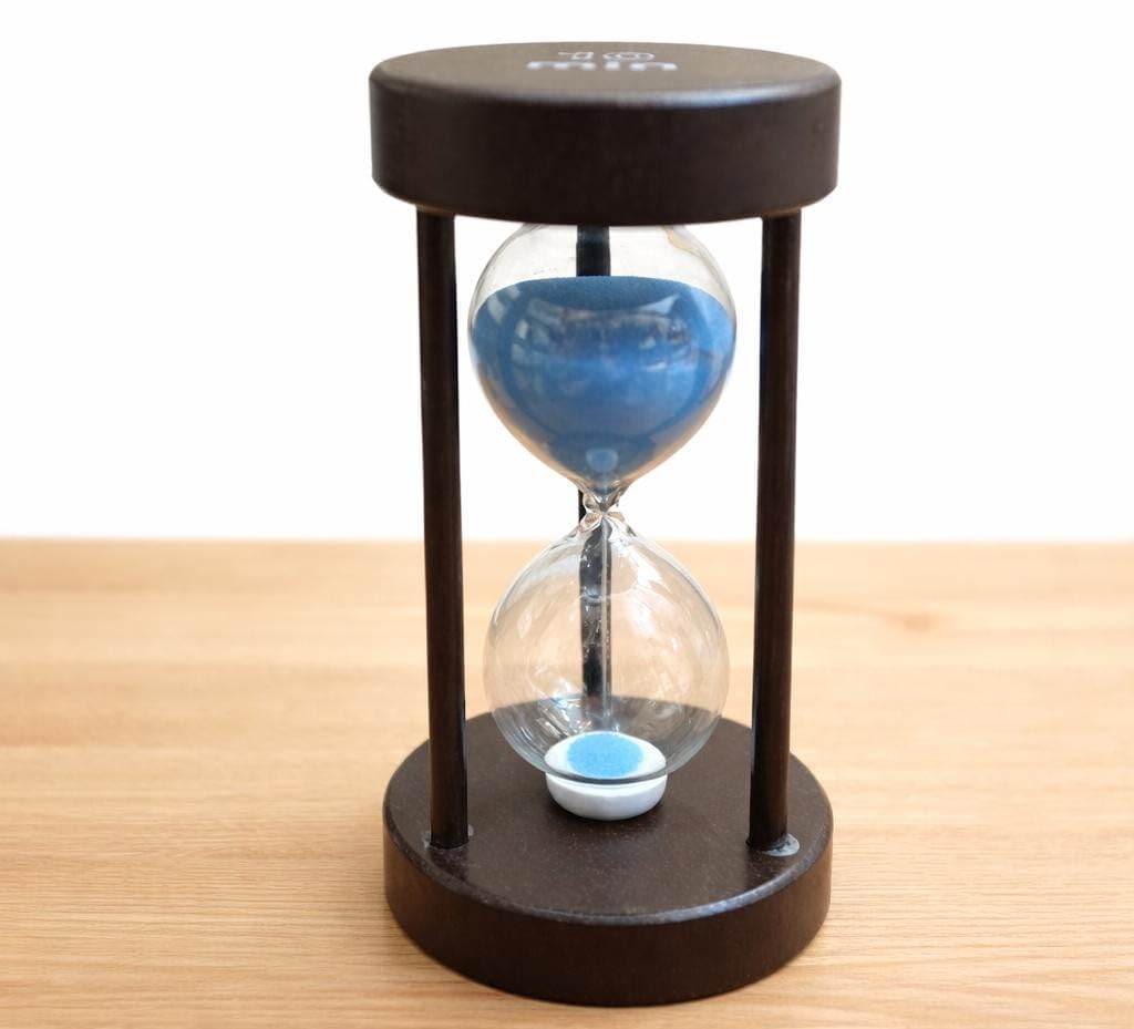 Wooden Hourglass, Dark Brown Frame with Blue Sand, Clear Glass, Duration 10 Minutes, Home and Office Decor
