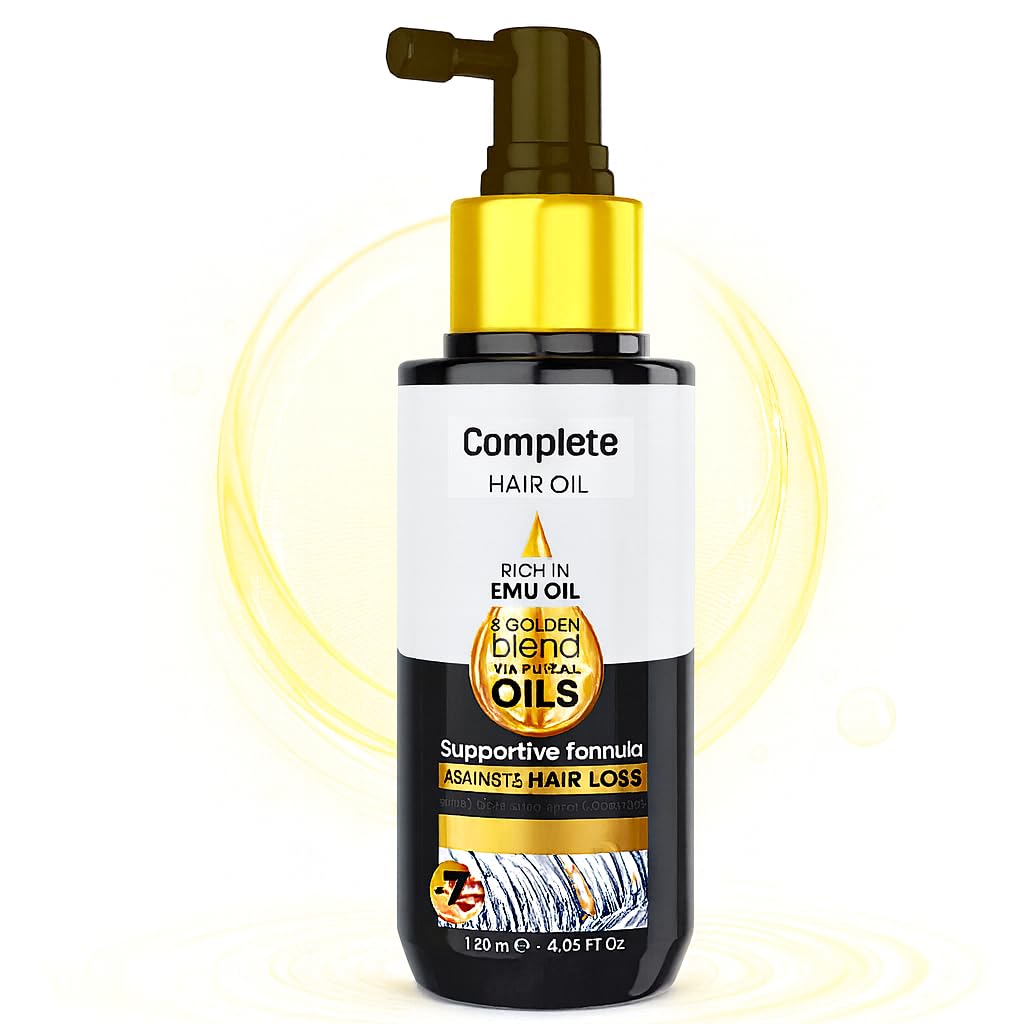 Complete Natural Hair Oil – Nourishing & Strengthening Formula with Emu Oil & Golden Blend of 7 Natural Oils – Smooths, Softens & Adds Shine – For All Hair Types – (120ml)