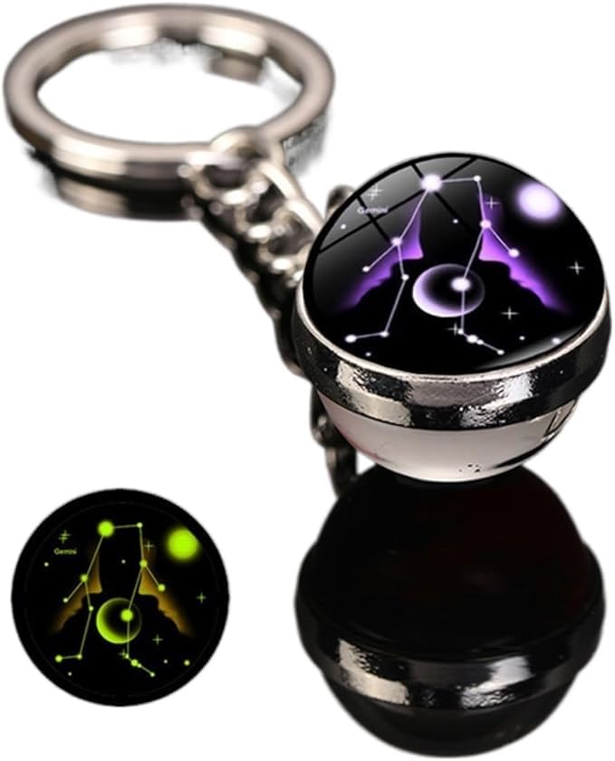 Luminous Planet Keychain Set for Bags and Keys, Glow in The Dark Galaxy Glass Pendant Charms with Metal Frame, Random Space Designs Accessories, 5 Pack