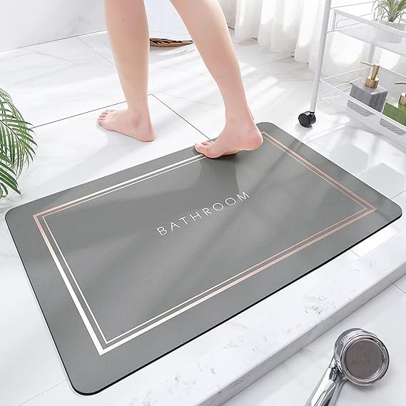 Super Absorbent Floor Mat Bathroom Rugs Quick Dry Absorbent Mat Home Non-Slip Rubber Base Easy Clean Bathroom Door Simple (40 * 60cm Light Grey) PVC